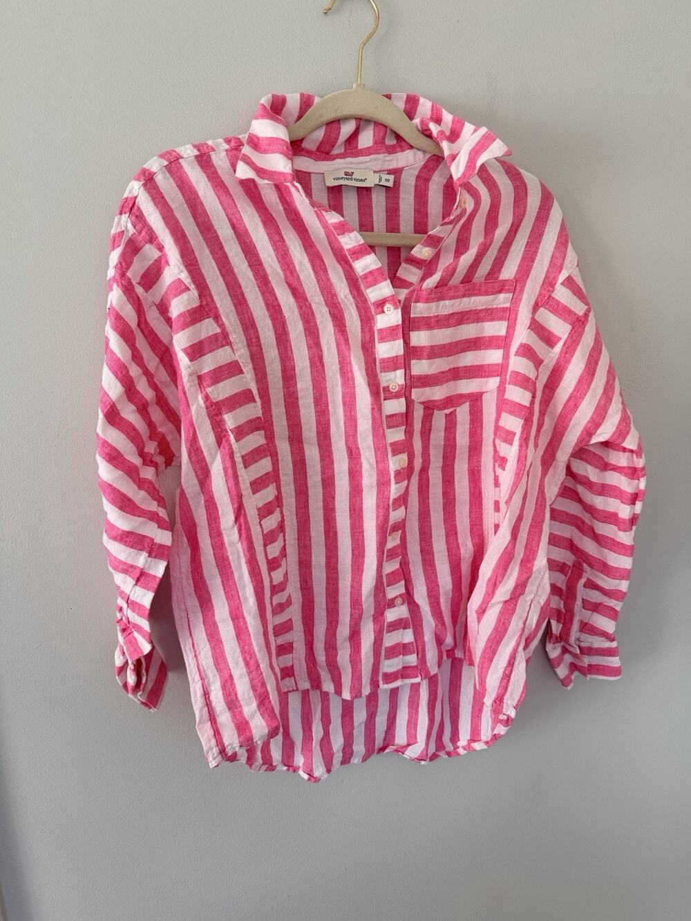 Vineyard Vines Women’s Linen Pink White Stripe Button Down Shirt Size 00